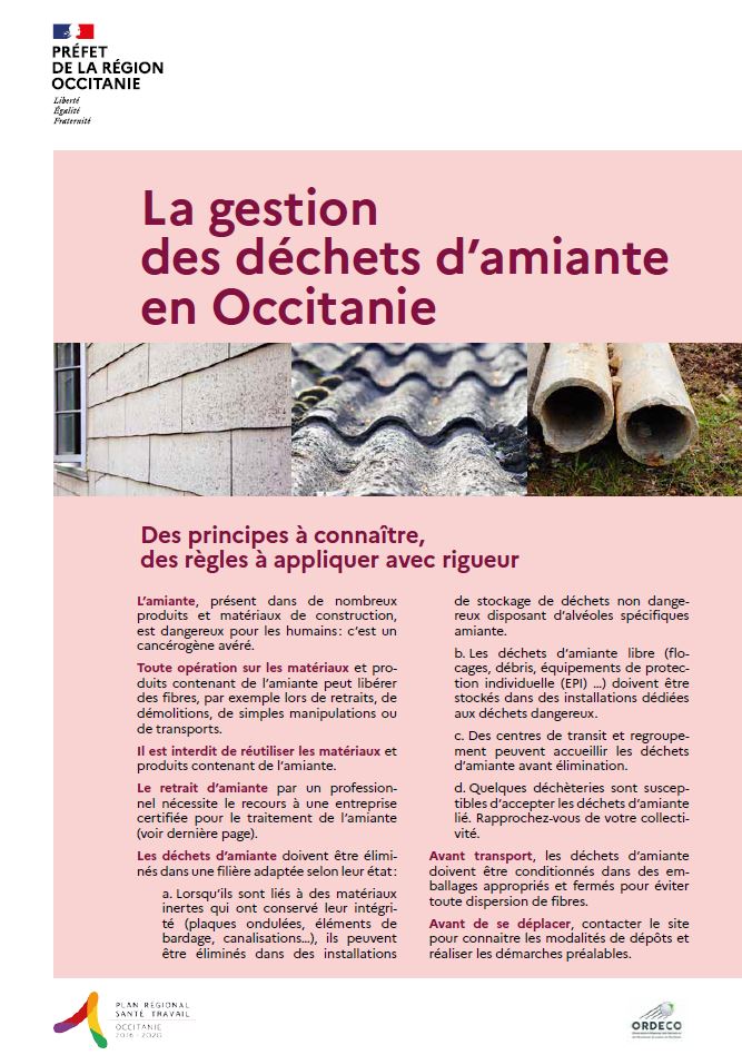 Brochure sur la gestion des déchets d'amiante en Occitanie | ORDECO - DREAL - DREETS